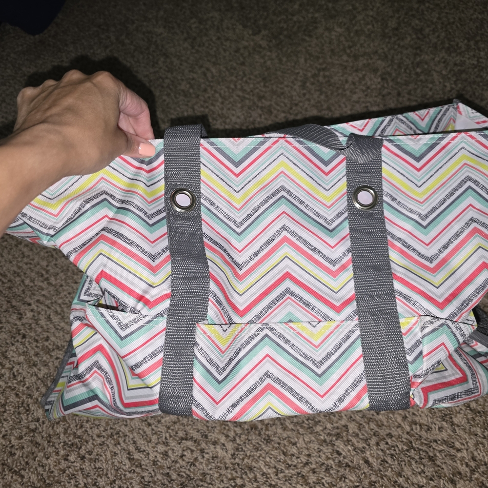 Thirty-One Gray and Red Chevron Tote Bag